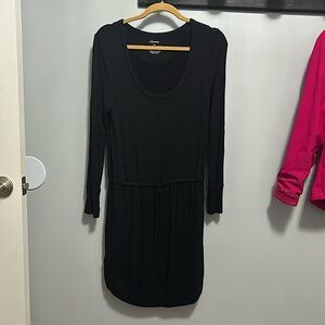 Soma black knit scoop neck long sleeve drawstring waist dress. Stretchy and soft